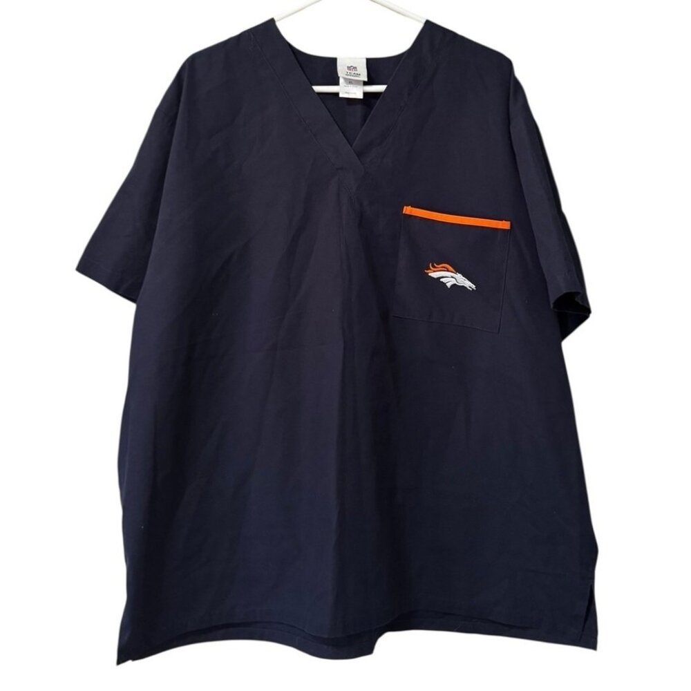 NFL Team Apparel Broncos XL‎ Nursing Scrub Top Medical Polyester Blend Football